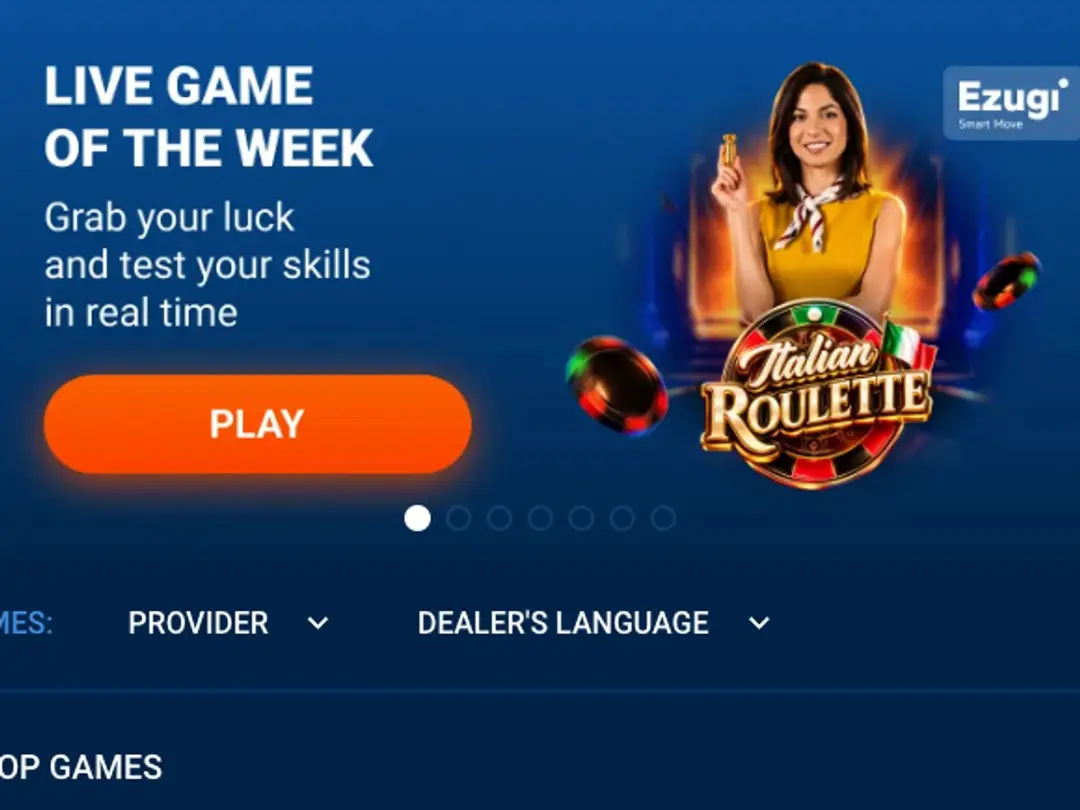 Live game of the week in the Mostbet live casino lobby