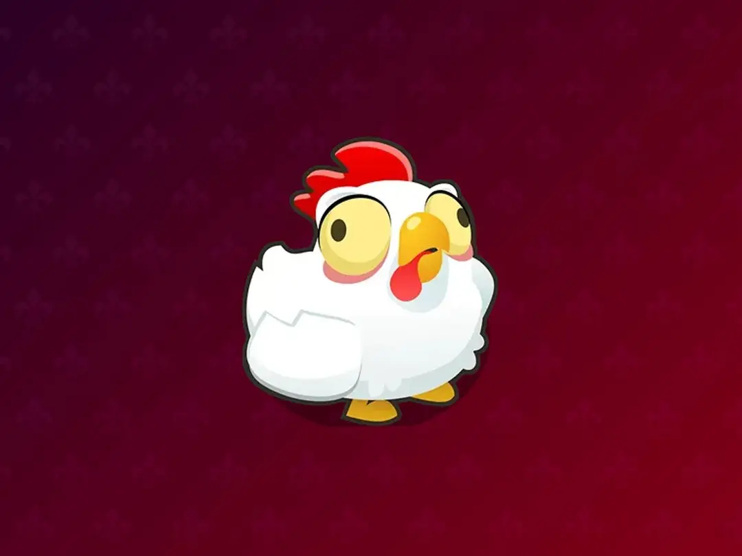 Chicken character from a Mostbet game on a red background