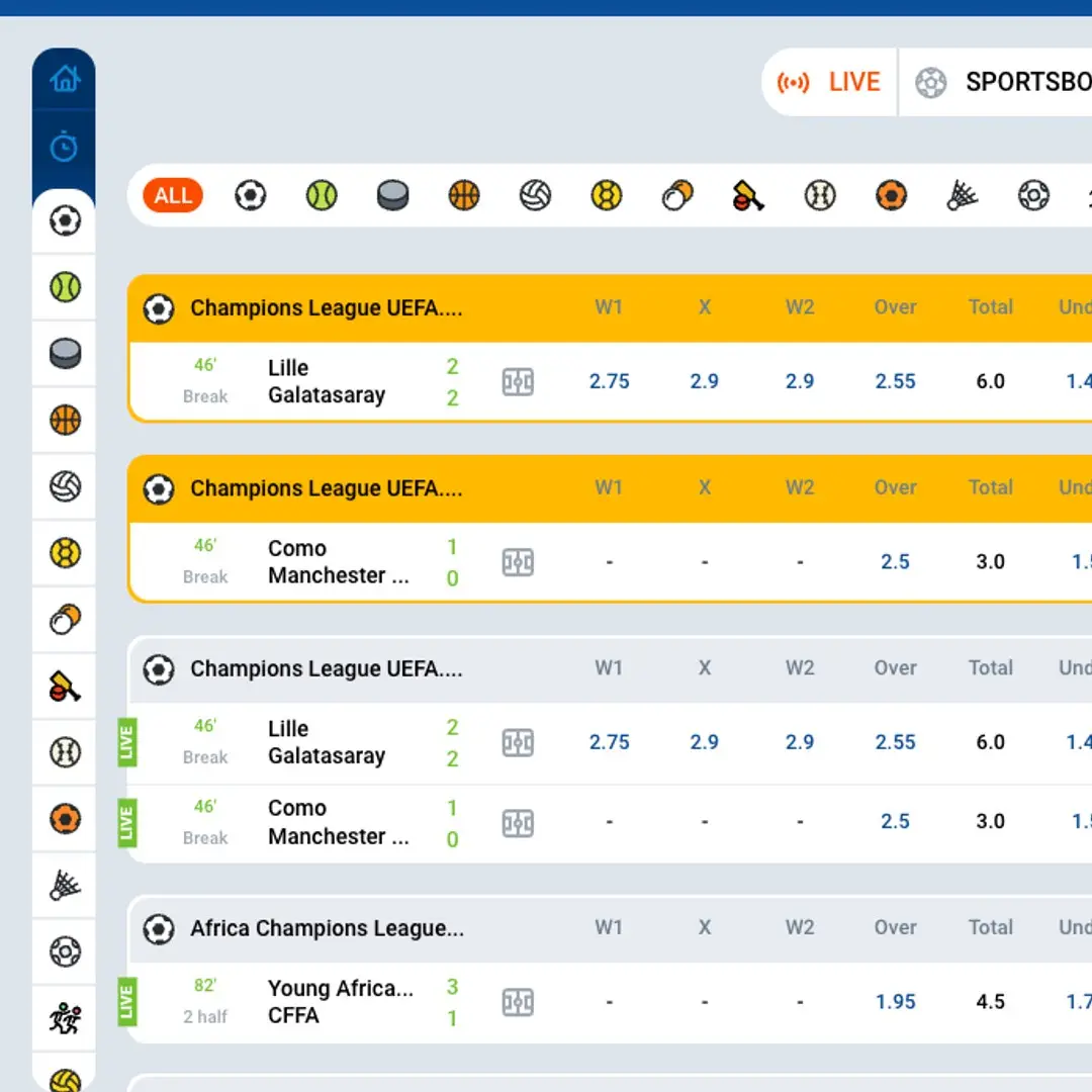 Mostbet sportsbook live page with match odds